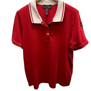 VTG Lauren Ralph Lauren L-RL Active Polo Shirt Red Contrast Collar 2X 2XL Anchor